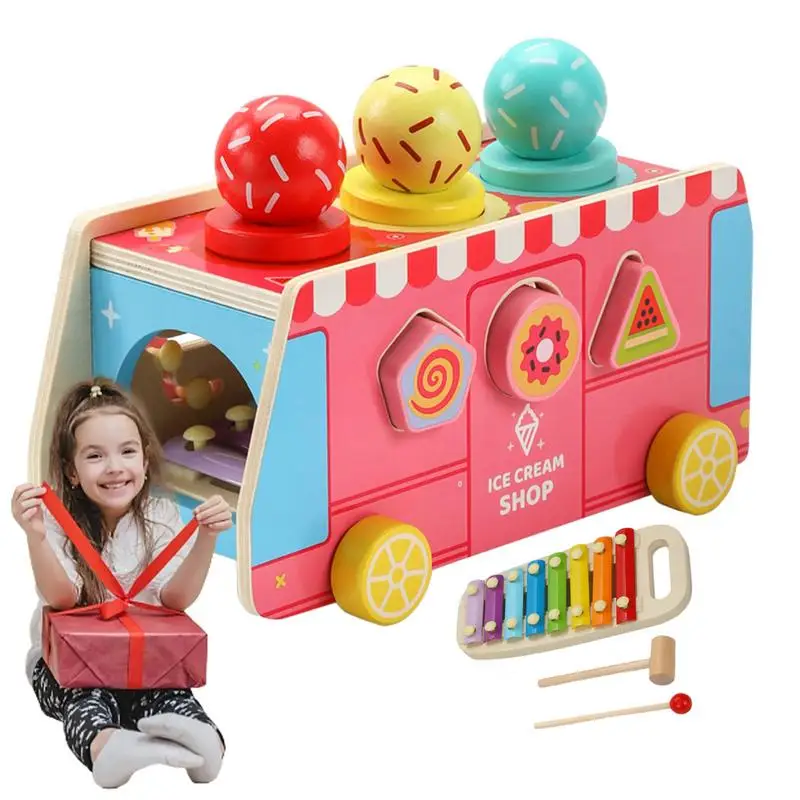 

Ice Cream Truck Toy 5 In 1 Montessori Sorting & Stacking Toys Wooden Food Pretend Play Toy For Children great Birthday Gift