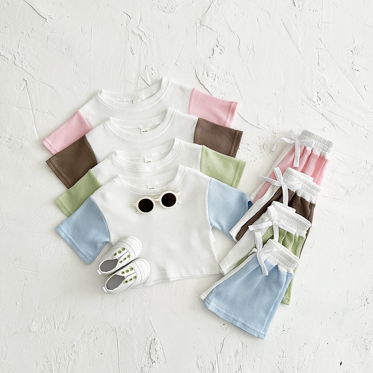 Newborn Baby Girl Clothes Waffle Summer Casual Top Short T-shirt+Shorts Sports Sets Splicing Colors Baby Clothes Boys 0-3Y