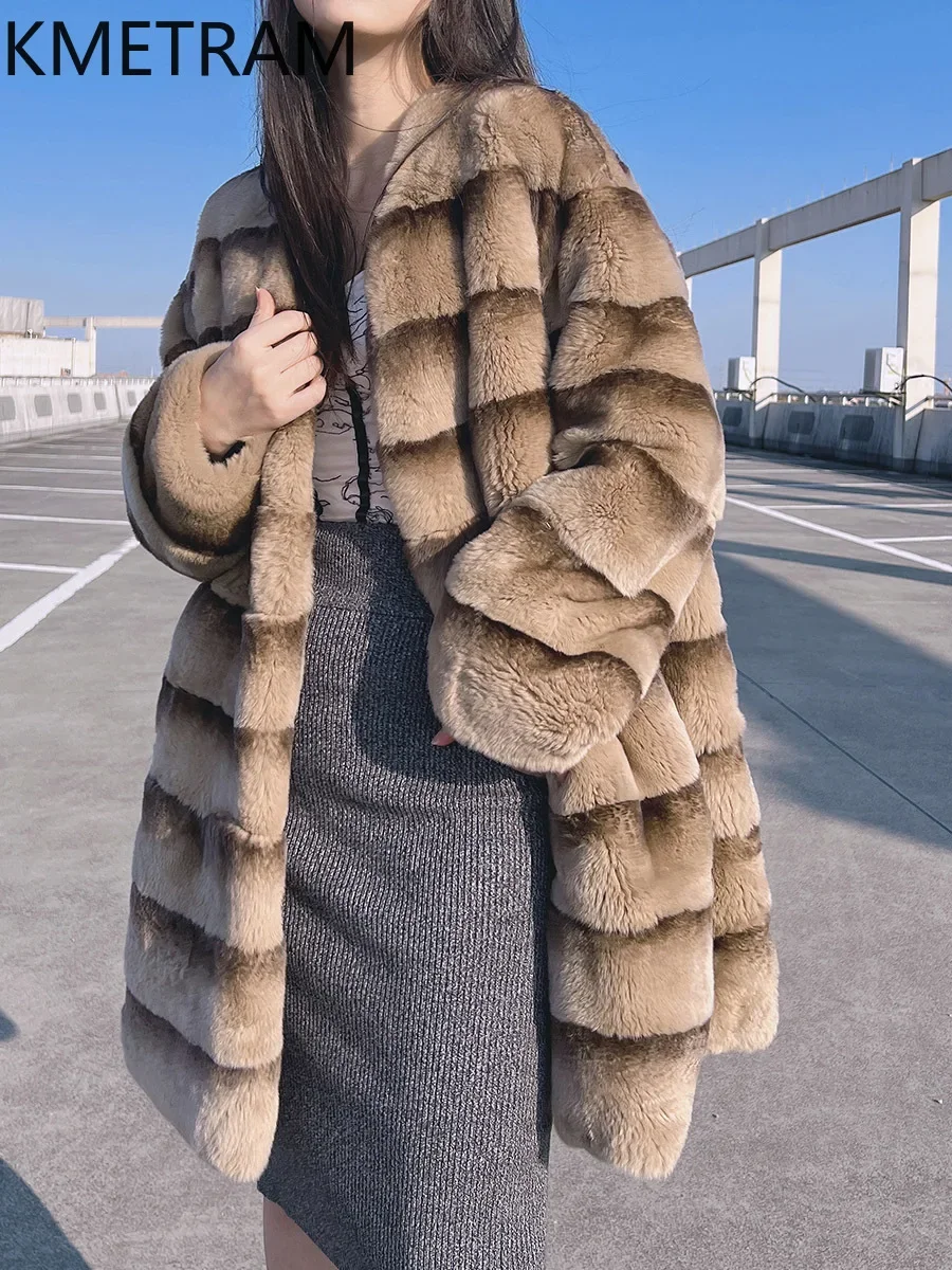 Real Rex Rabbit Fur Coat Women Long Luxury Fur Jacket 2024 Trending Fashion Winter Clothes Woman New in Outerwears шуба женская