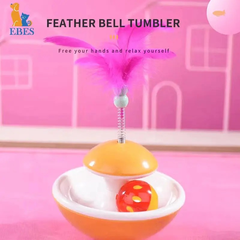 New Durable Funny Pet Cat Toys For Entertain Itself Mimi Favorite Feather Tumbler With Small Bell Kitten For Catch