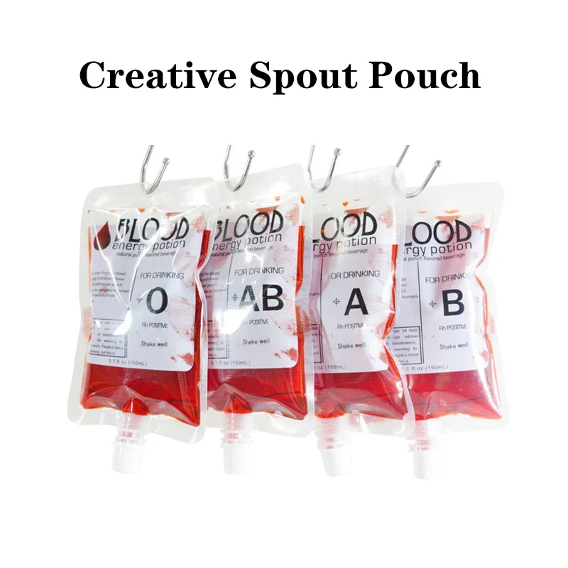 20pcs/pack 150ml Halloween Vampire Blood Bag Plasma Drink Bag Juice Drink Spout Pouch 5.12oz