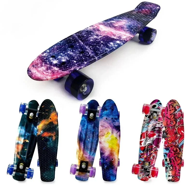 Cross border single warped plastic fish board deck 22-inch four-wheel skateboard Star skateboard