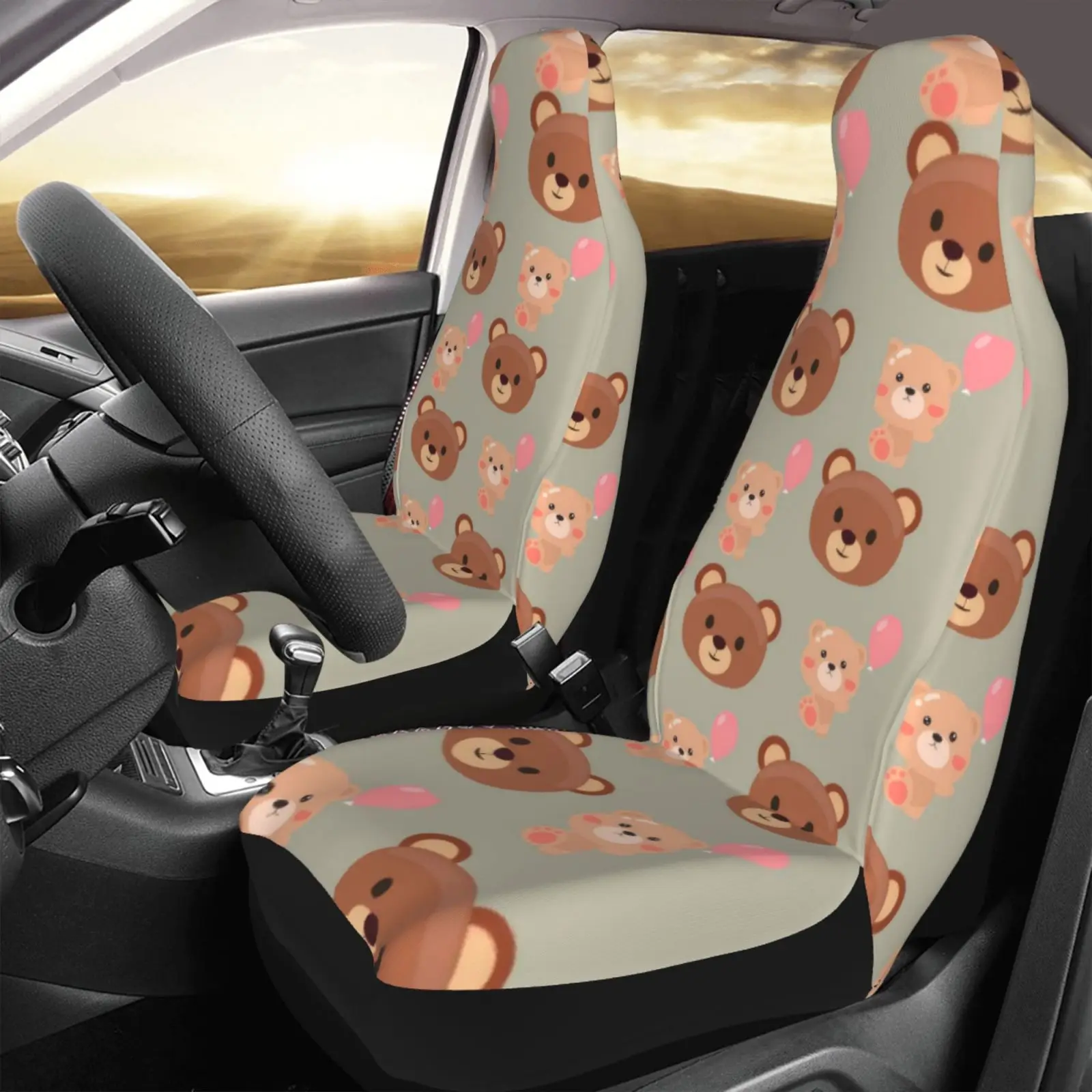 

-1 шт./2 шт. - [Мультяшный принт в стиле медведя] - Роскошные передние чехлы для - Высококачественный комфорт, универсальная посадка, прочный, машинная была