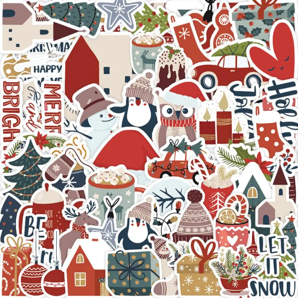 50Pcs/Set Christmas Sticker Self-adhesive DIY Scrapbook Decal Waterproof Planner Sticker Luggage Skateboard Laptop Stickers