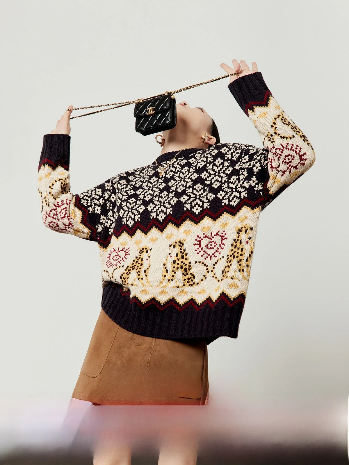 

Ретро-свитер в стиле колор-блок, вязаный, женский, свободного кроя, с узором Fair Isle, весна 2026, повседневный шик, с цветочным принтом