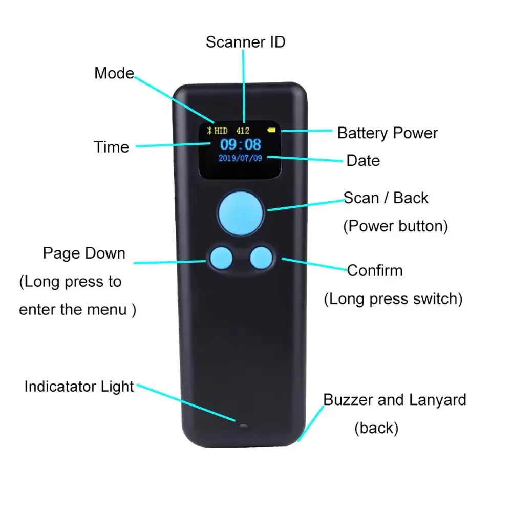 Карманный сканер штрих-кода Ручной мини Bluetooth Беспроводной 1D 2D сканер кода с дисплеем для Expressman 2d QR-считывателя PDF417