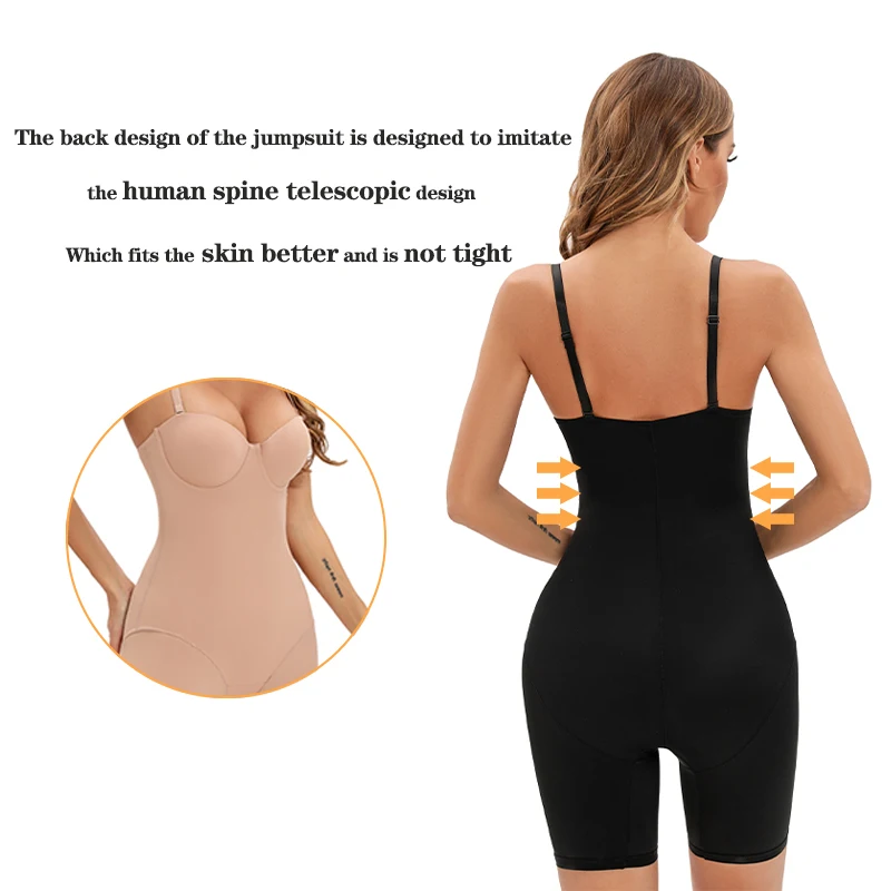 Women Body Shaper Bodysuit Skinny Romper Shapewear With Underwire Cup Stretch Body\'s Black Jumpsuit