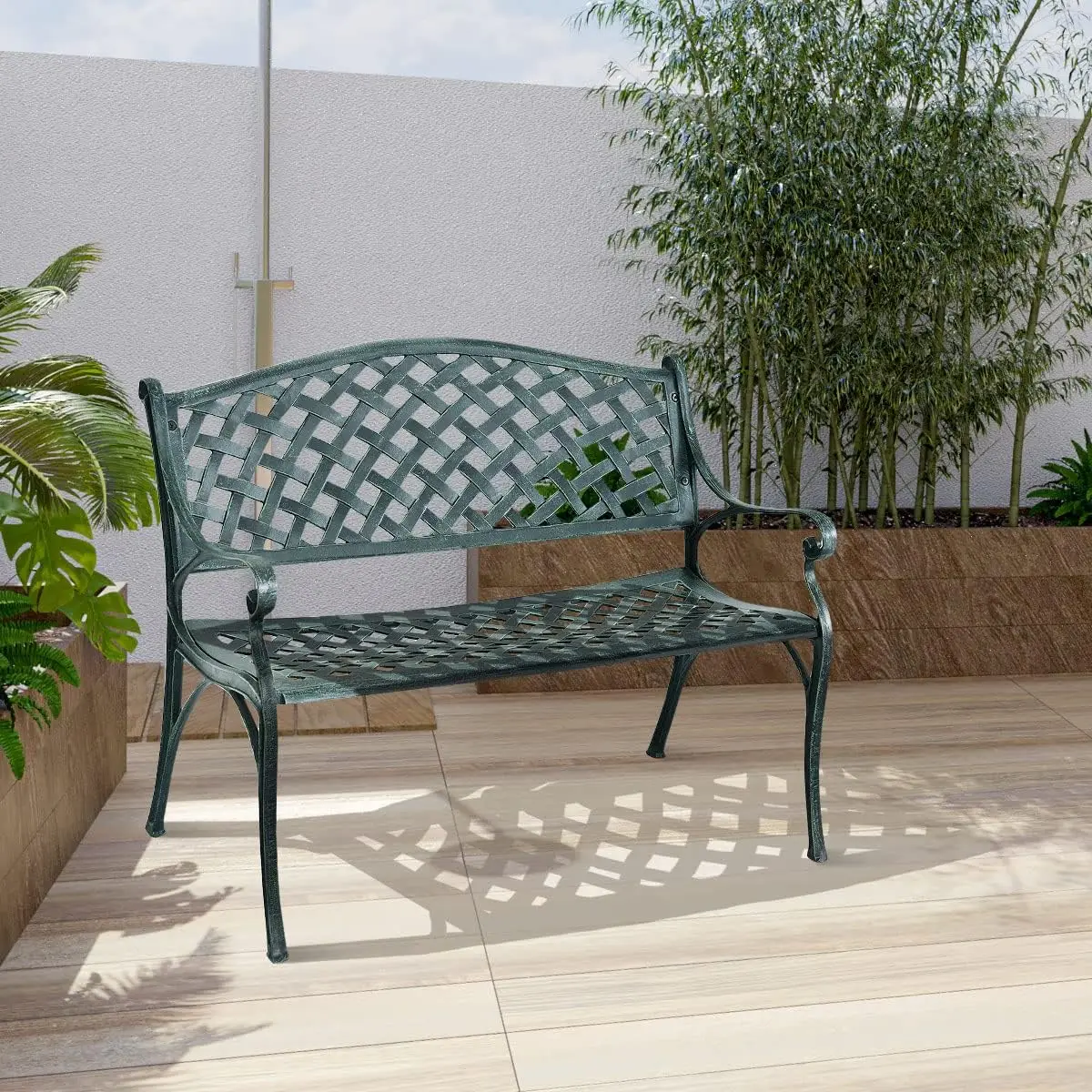 Outdoor Bench, Garden Bench with Aluminum Frame Seats, 600 Lbs Weight Capacity, Park Bench for Porch, Yard, Patio Bench