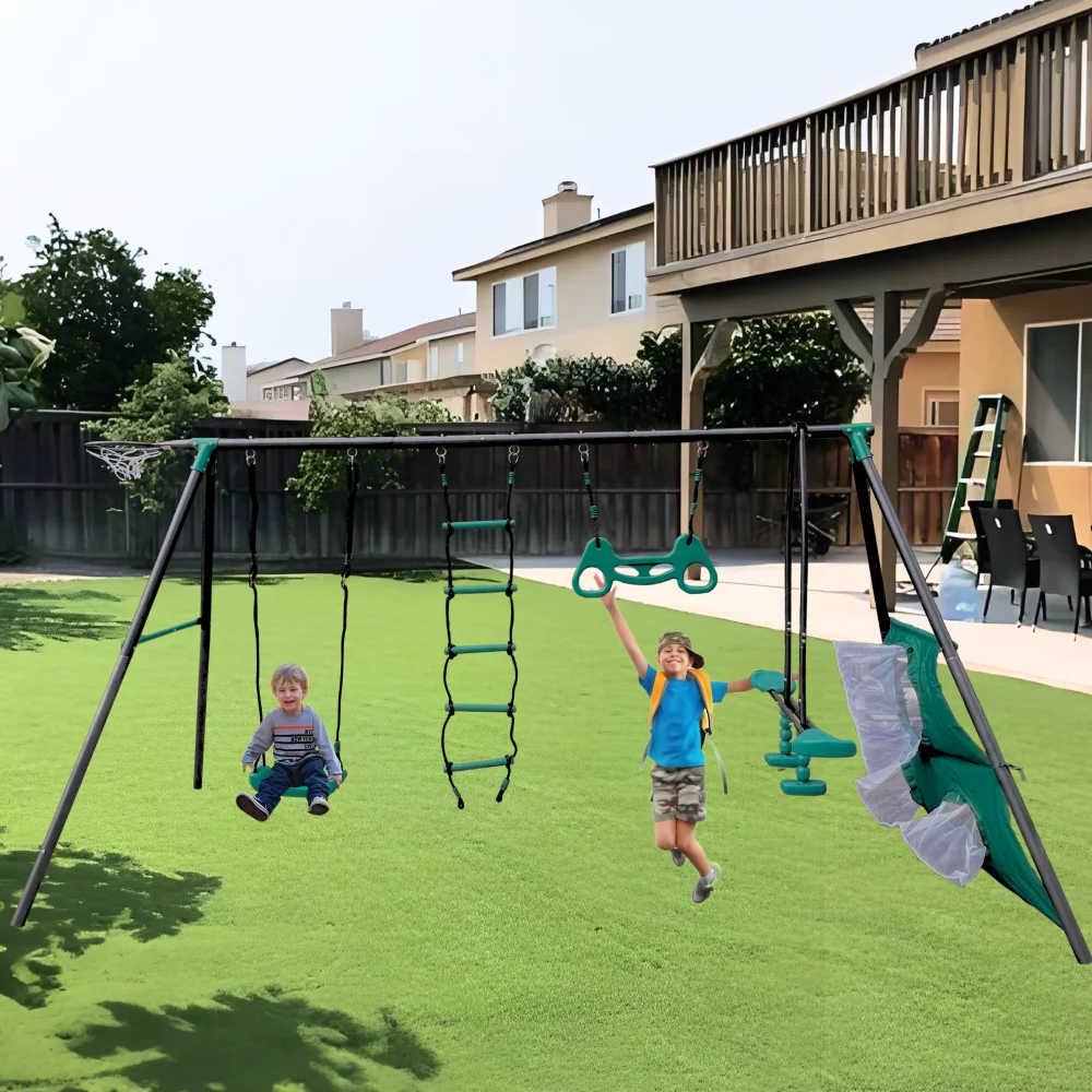

interesting four function swingset with face to face metal plastic safe swing seat 550lbs for outdoor playground for age 3