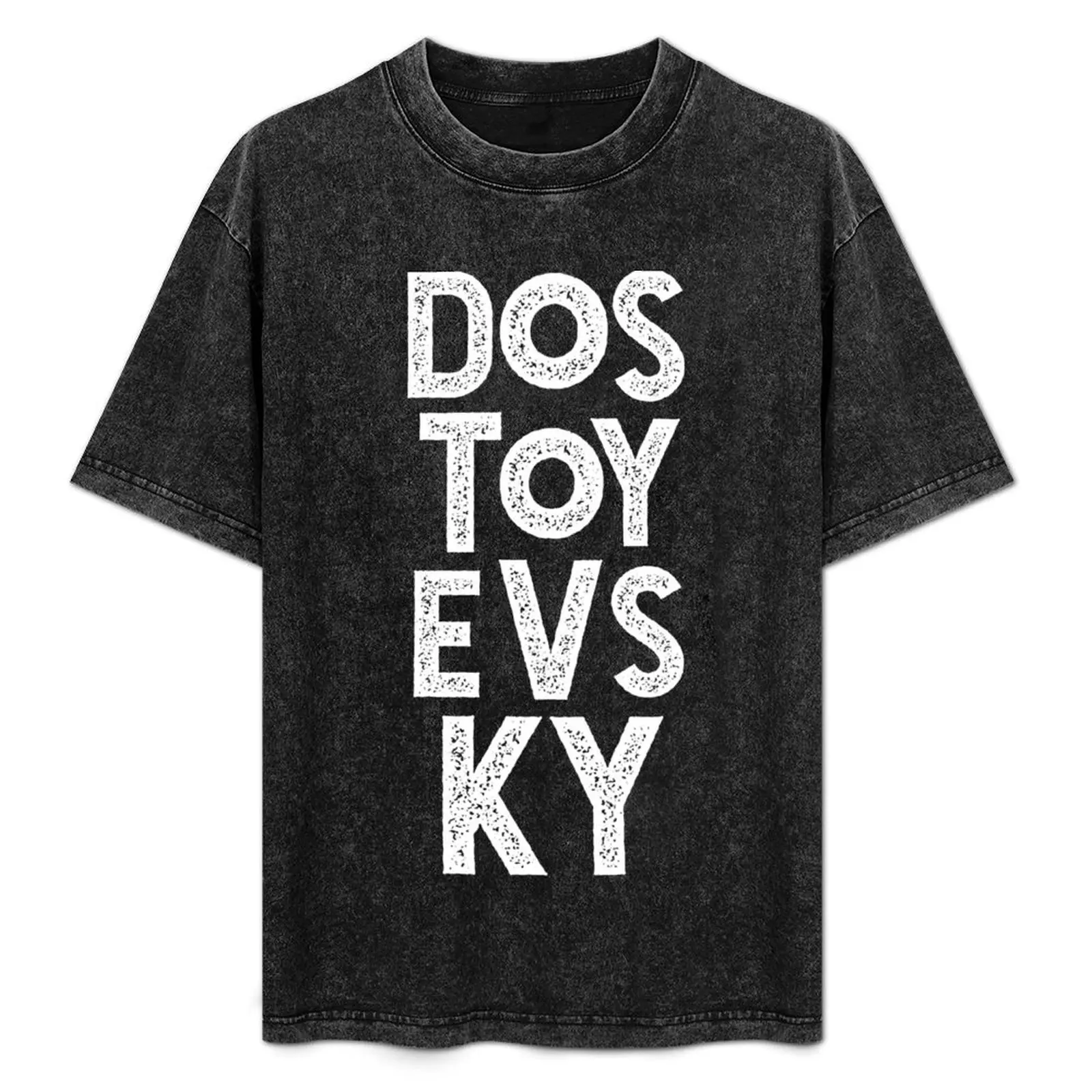 

Dostoevsky Typography. Russian Literature Lettering. White Retro Distressed T-Shirt Big and Tall Loose Fit T-Shirt