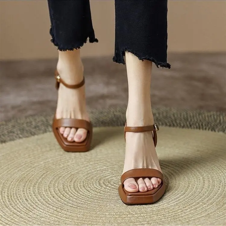 2024 Summer Luxury Sandals Anti-Skid Espadrilles Platform Sale Of Women\'s Shoes All-Match Block Heels Suit Female Beige Buckle S