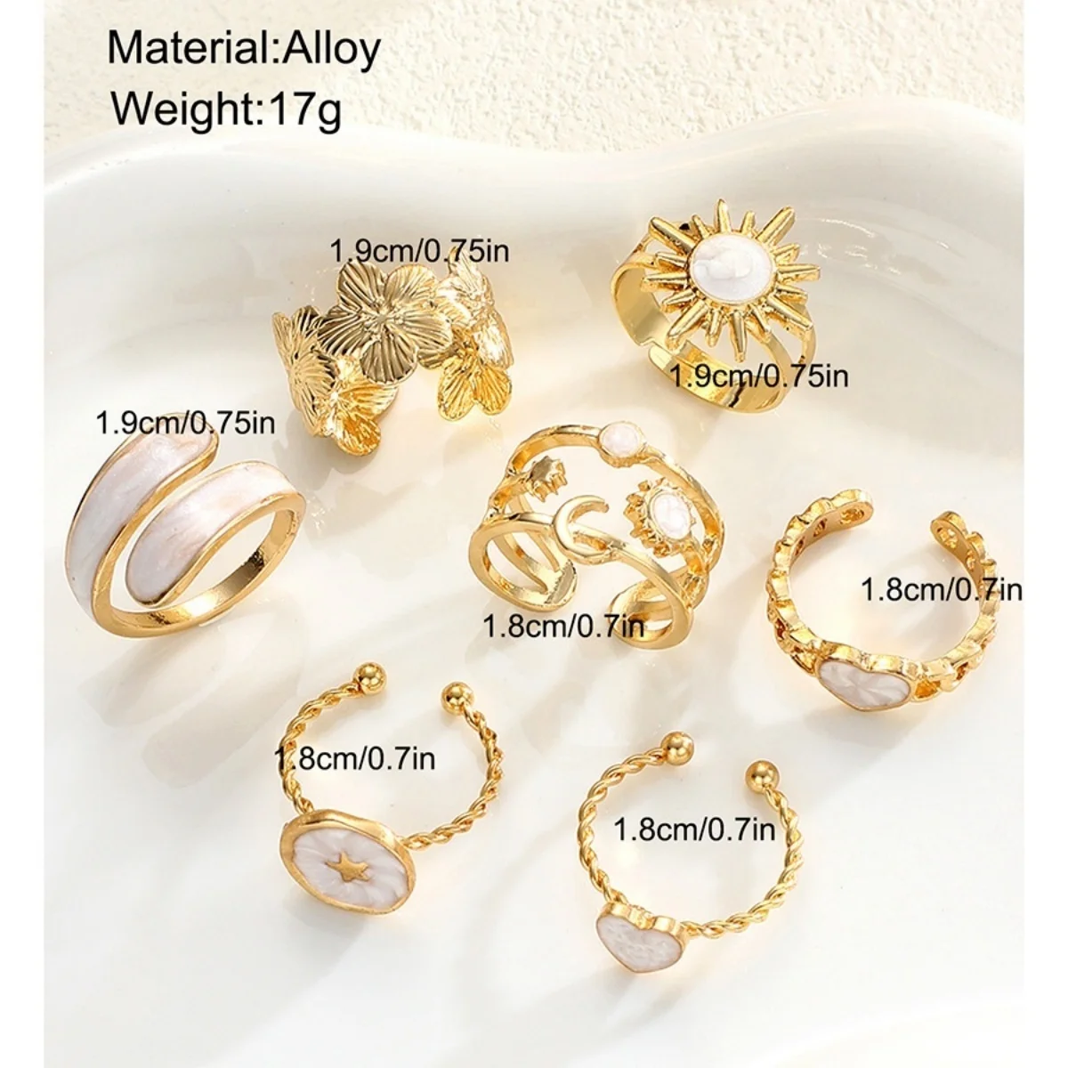 Vintage-Set mit unregelmäßigen, barocken, imitierten Perlen-Fingerringen für Damen und Herren, trendiger weißer, geometrischer Ring mit Emaille, Punk-Schmuck – Detail 7