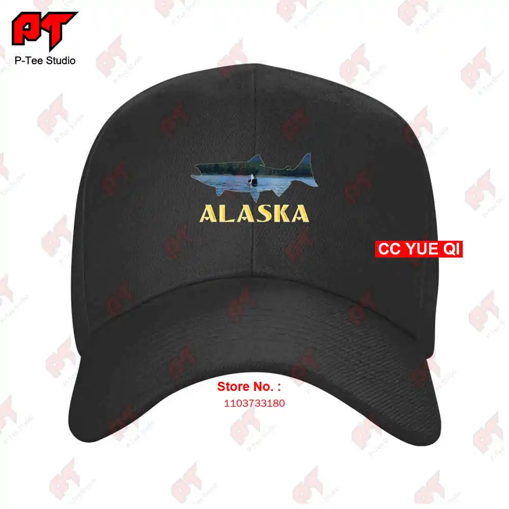 Alaska King Salmon Fishing Vacation Fisherman Orca Whale Baseball Caps Truck Cap FOWT