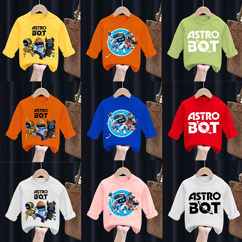 Astro Bot Long Sleeved T-shirt for Children Cartoon Anime Cute Undershirts Top Boys Girls Autumn Fashion Clothing Kids Clothes