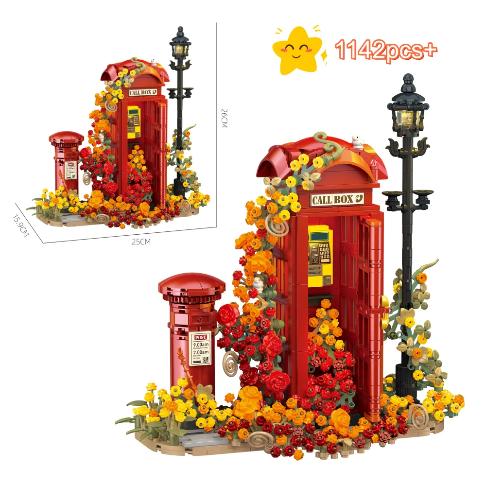 

DIY Vintage Mailbox Building Blocks with Floral Vine and Light Details Creative Model Assembly Bricks Christmas Birthday Gifts