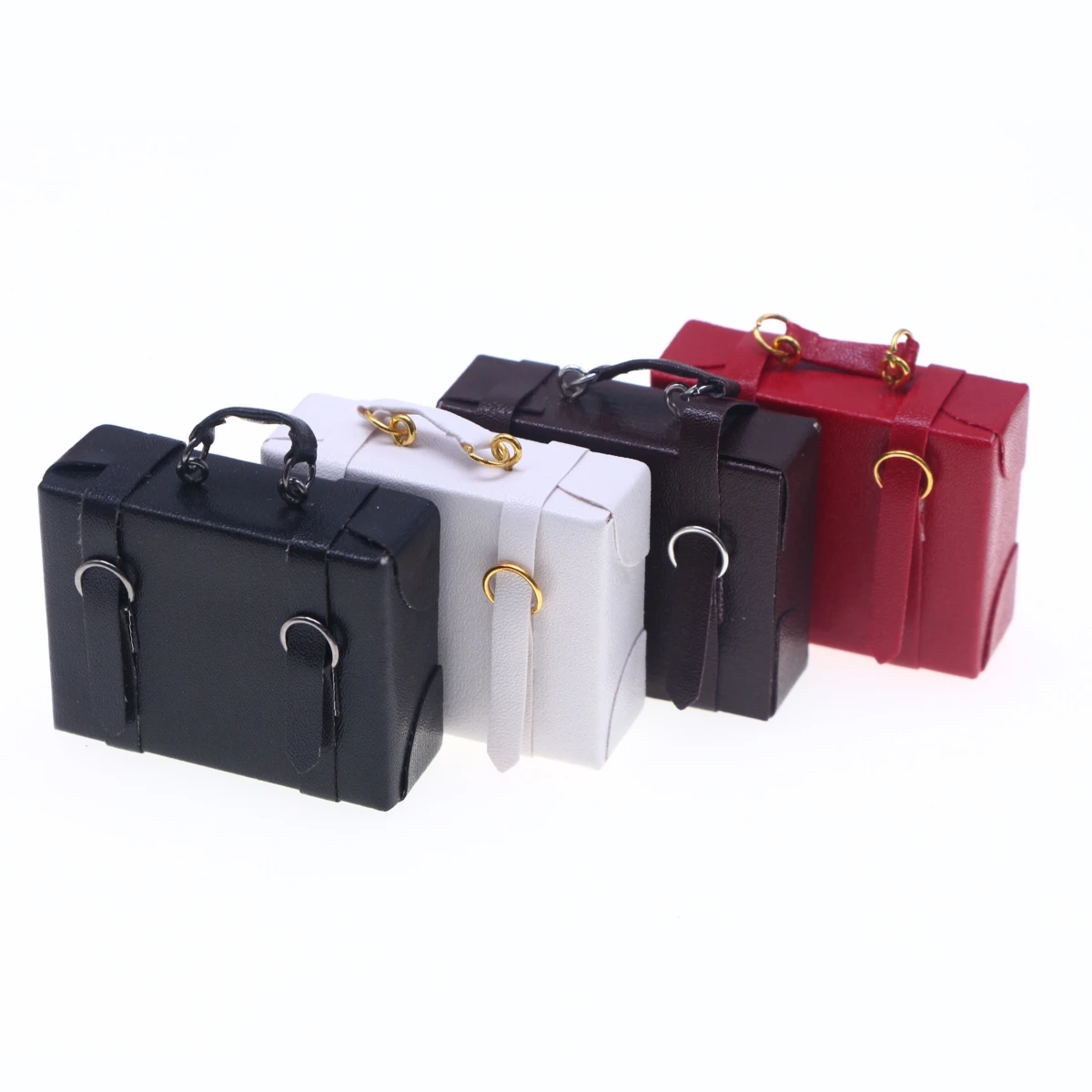1Pcs Dollhouse Miniature Wooden Furniture Travel Trunk Suitcase Luggage Briefcase Small Keepsake Box Case Model Can Open Close