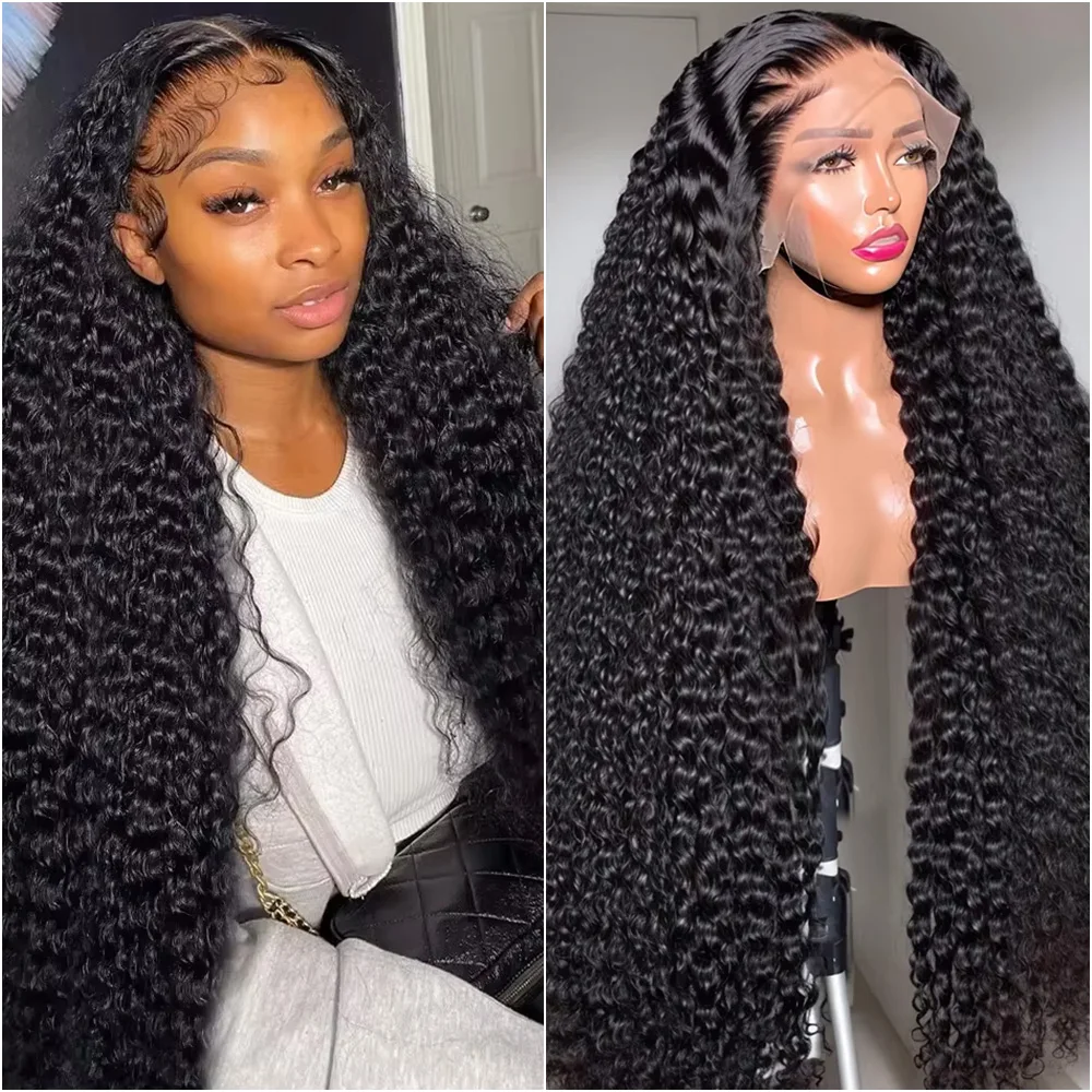 

200% Density Brazilian Water Curly Nature Deep Wave Lace Frontal Wig 13x6 HD Transparent Lace Front Human Hair Wigs For Women