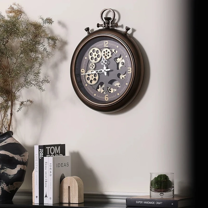 Relógio de Parede Retro em Metal com Design Criativo para Sala de Estar e Sala de Jantar, Relógio Decorativo em Ferro Forjado