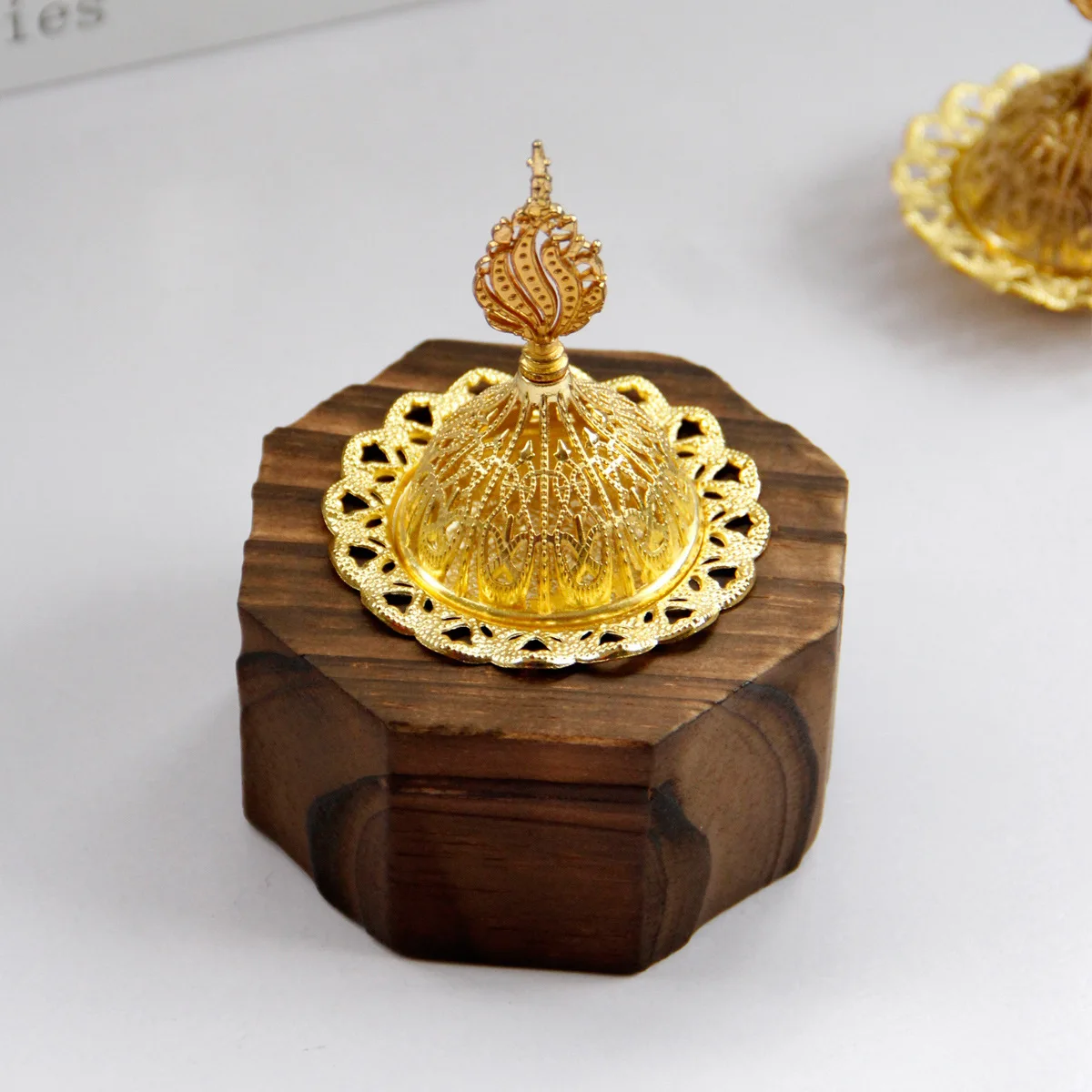 Wooden Aromatherapy Burner,Retro Style,Nordic Style,imple octagonal,Golden Metal,Middle Eastern Arabian Festival, Incense Burn