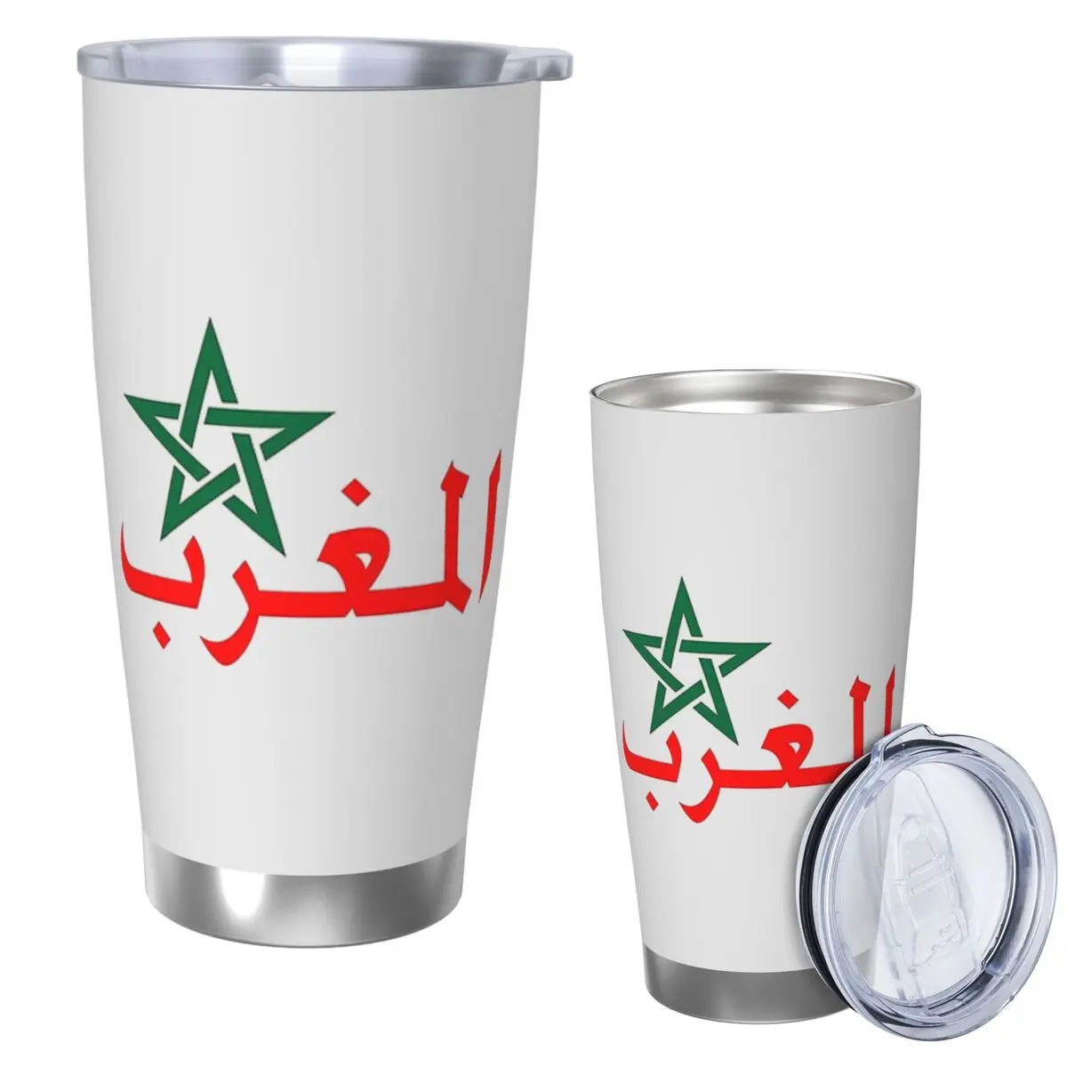 Vaso de acero inoxidable Marruecos Maroc, taza aislada al vacío, pajitas térmicas para botellas frías con tapa, 20oz
