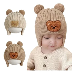 Bear Winter Baby Hat Cotton Lining Knitted Kids Cap with Earflap Infant Bonnet Baby Beanie Hat for Girls Boys Cap Accessories