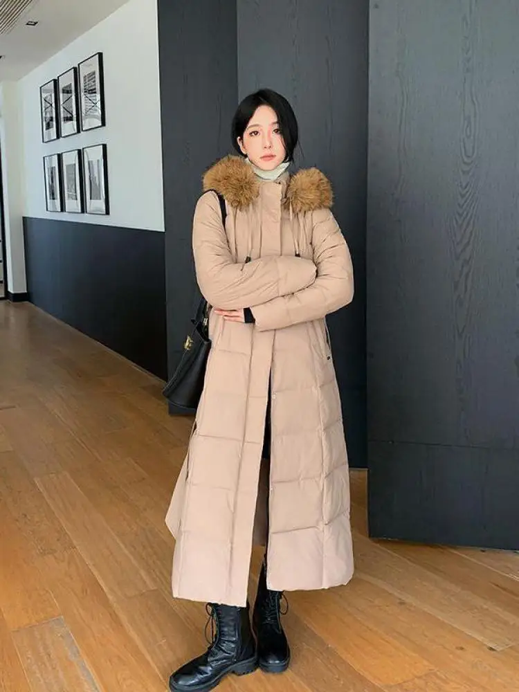 

Korean Winter Fashion New Solid Hairy Hooded Long Down Cotton Coat Women Thick Parkas Casual Loose Single Breasted Overcoat Chic