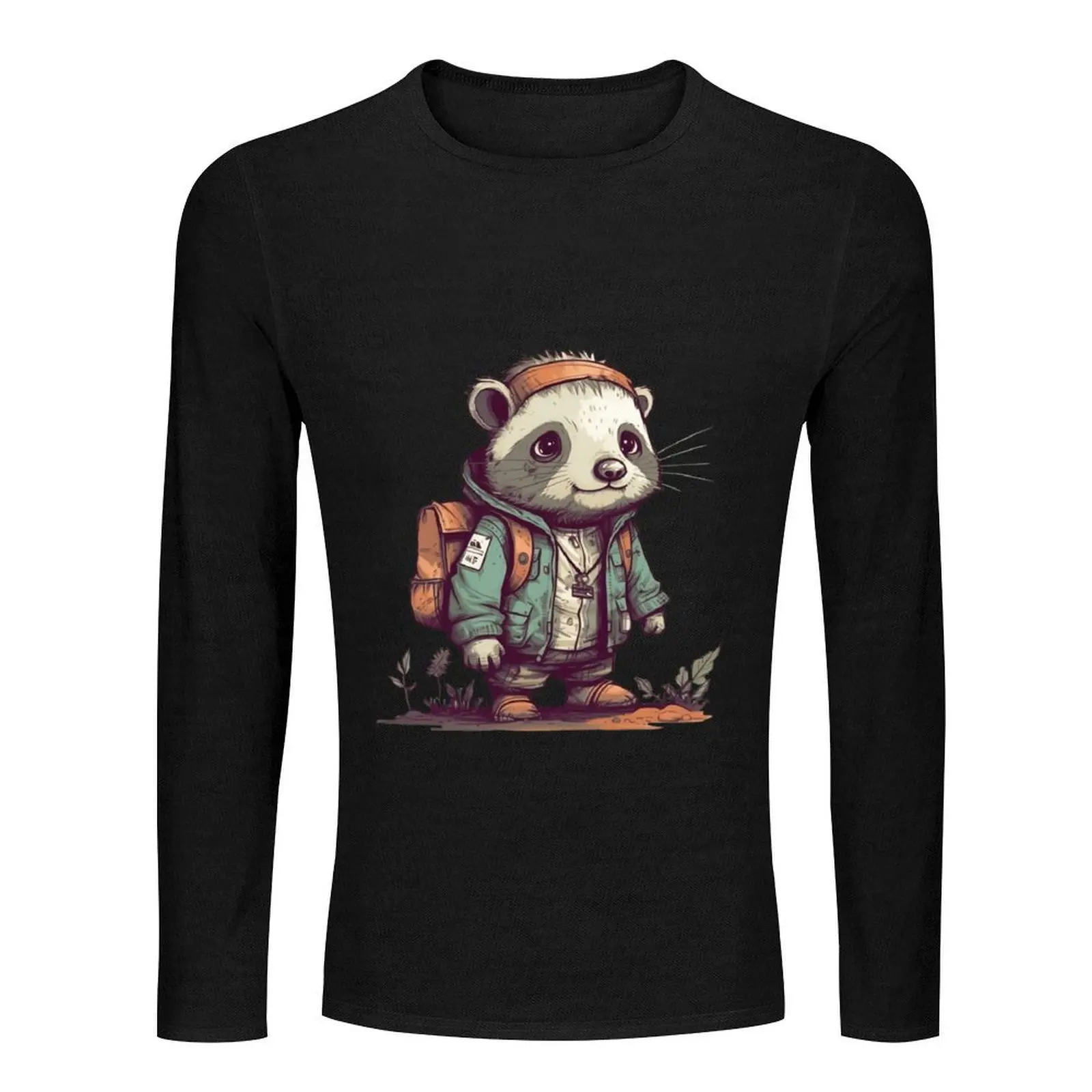 Cute raccoon in post-apocalypse Long T-Shirt cute clothes custom t shirt plus size tops fitted t shirts for men