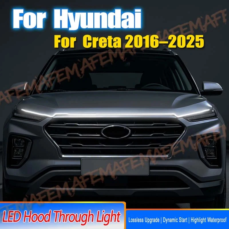 For Hyundai Creta 2016-2025 Car Hood Daytime Running LightStrip With Start Scan Car Decorative Atmosphere Lamps DRL Waterproof