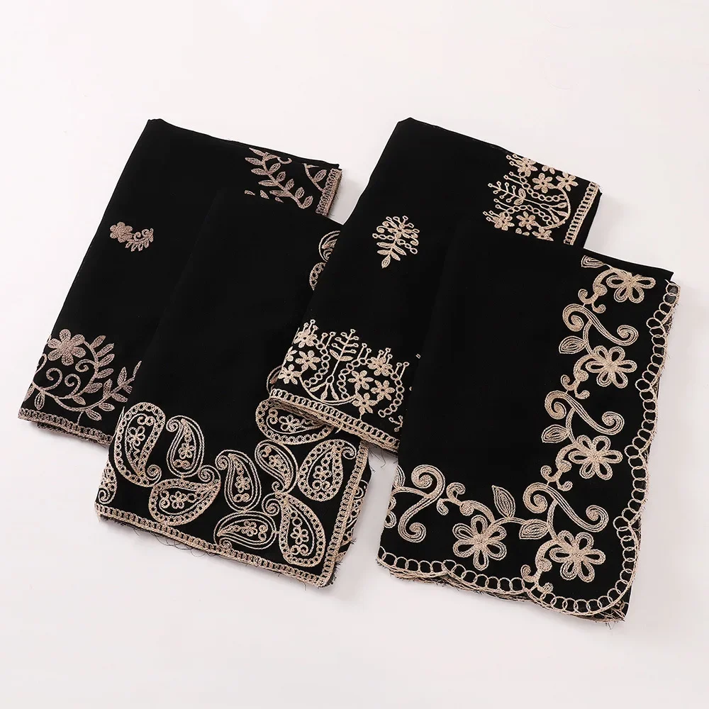 Black Embroidery Hijab Scarves Muslim Women Shawls Wrap Turban Stoles Bandanas Headband Bufanda Foulard Turbante Mujer 70*190cm
