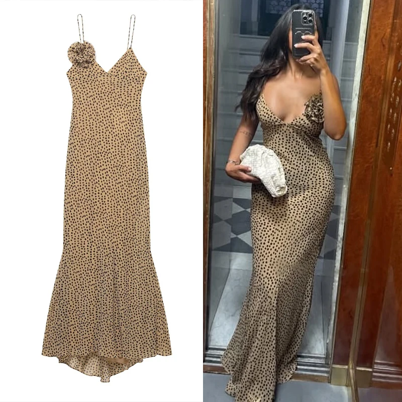 Robe longue femme une pièce 2025 été à pois soirée dos nu robe femme Corset asymétrique sans manches robe Sexy