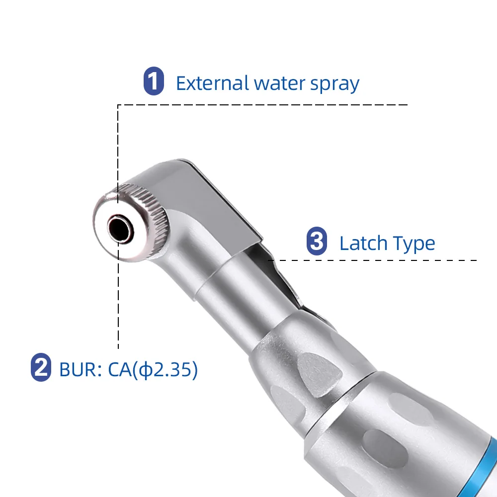 Dental Slow Low Speed Handpiece 22000-27000rpm Latch Contra Angle for E-type Motors Dentistry Tool Fit for CA 2.35mm Burs