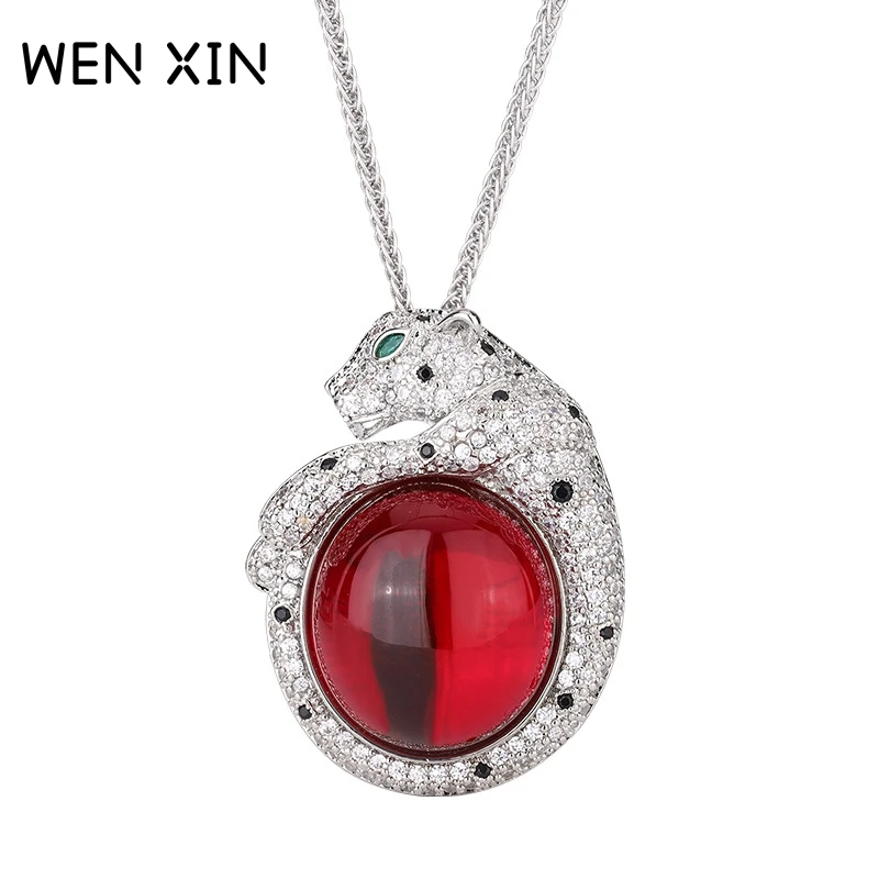 

WENXIN брендовое ожерелье из стерлингового серебра 925 пробы, кулон, ювелирные изделия, сертифицированные CMA, рубиновый, синий, зеленый, драгоценный камень, леопардовые подвески, ожерелья