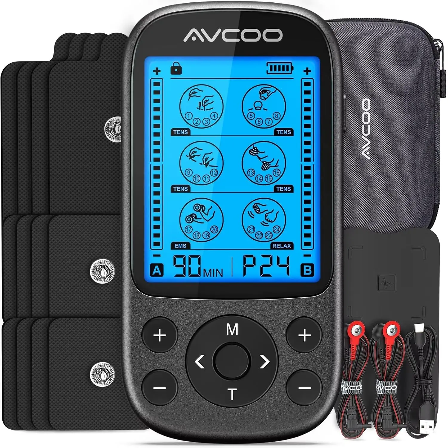 Dual Channel TENS Unit Muscle Stimulator, 3-in-1 EMS TENS Machine with 24 Modes & 40 Levels, Rechargeable EMS Massager for Neck,