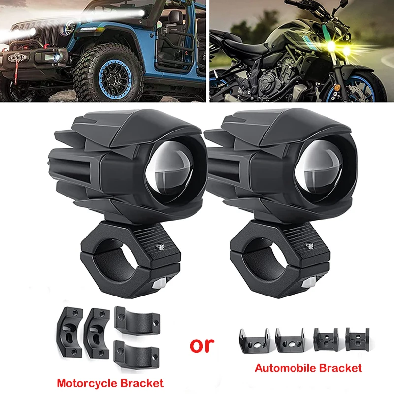 Motorcycle Fog Lights 60W 18000LM Dual Color Universal Fit Auxiliary LED Pods Spotlight Offroad Work Light For Truck Car SUV ATV