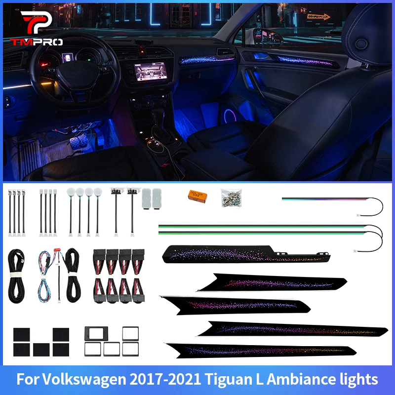 TMPRO 64 Colors LED Safety assistance systems Ambient Lighting For Volkswagen Tiguan L 2017-2021 Automotive Interior Decoration