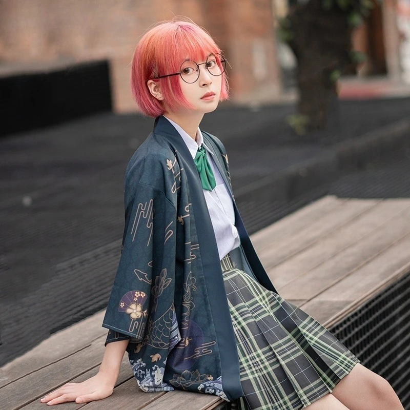 سترة صيفية فضفاضة مطبوعة على شكل زهرة سمك الشبوط اليابانية سترة نسائية كيمونو هاراجوكو تقليدية هاوري كوسبلاي يوكاتا #5