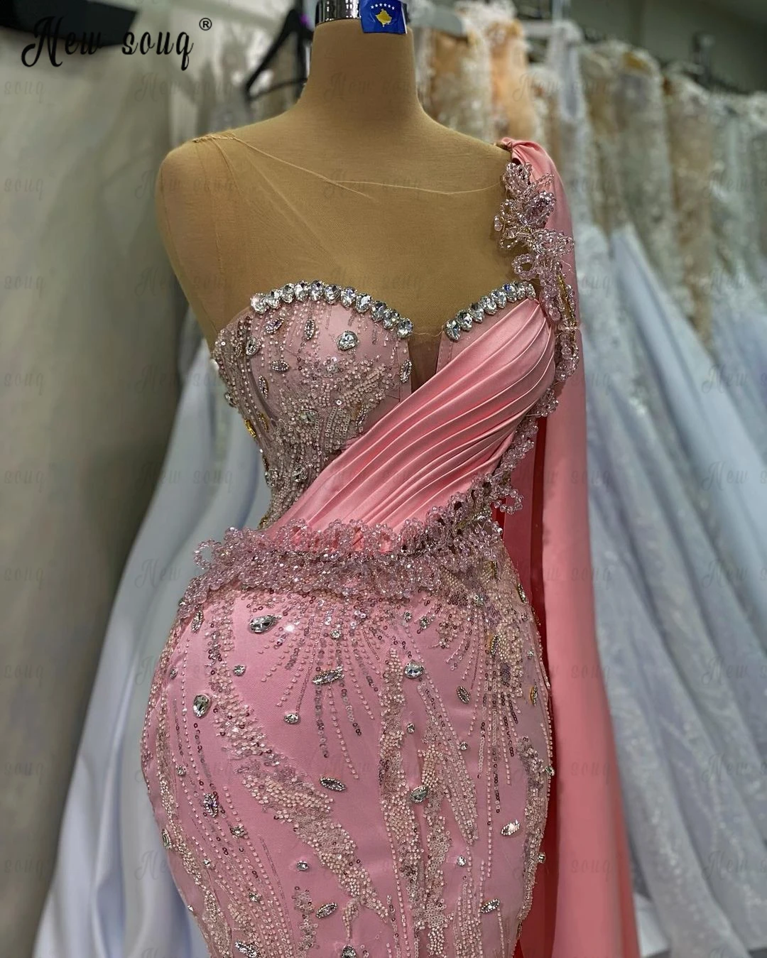 вечернее платье Long Cape Sleeve Prom Dress for Weddings Mermaid Pink Formal Occasion Dresses Arabic Dinner Party Gowns Custom