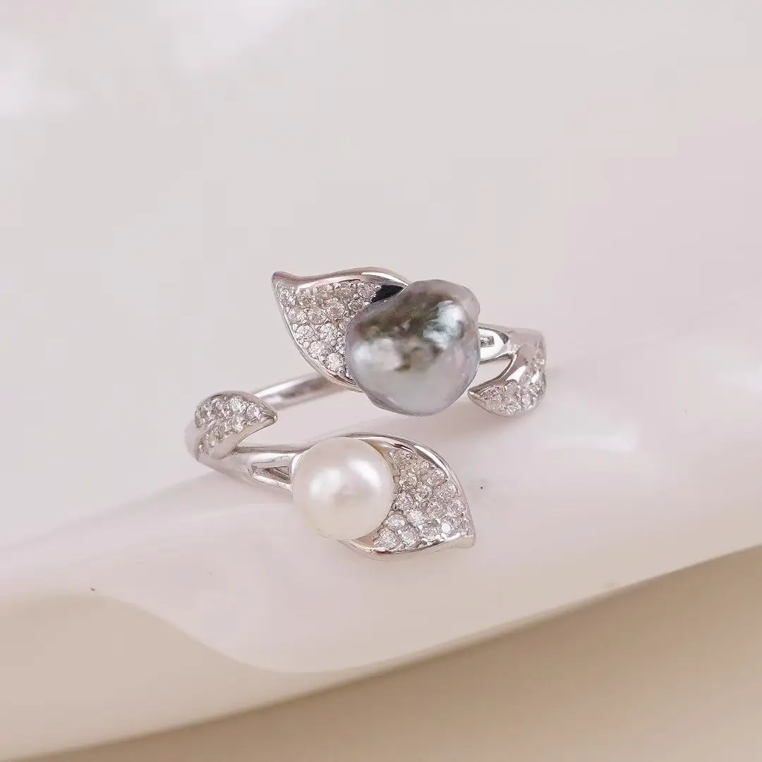 

S925 Sterling Silver Adjustable Finger Ring Mountings Base Setting Findings Jewelry Components for 6-7mm Pearls 3pcs/lot