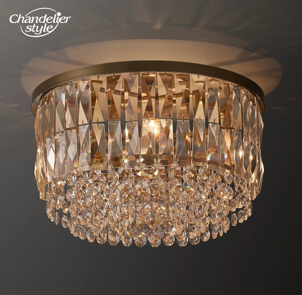 Portia Crystal Flushmount Modern Retro Round LED Clear Smoke Ceiling Lights Fixture Living Room Bedroom Indoor Lighting Lustre