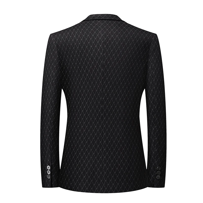 Quiet Luxury Men Black Subtle Pattern Blazer Business Casual Notched Collar Slim Fit Suit Jacket Gentlemen Elegant Outfits