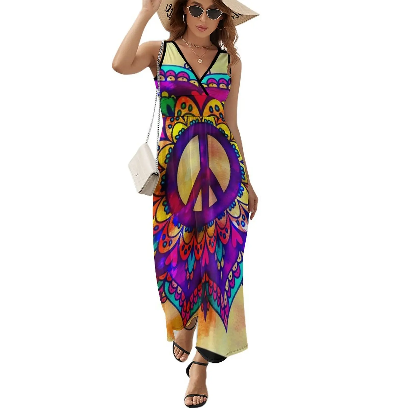 

Платье женское с цветочным принтом мандало-45b, вечернее без рукавов, лето 2024