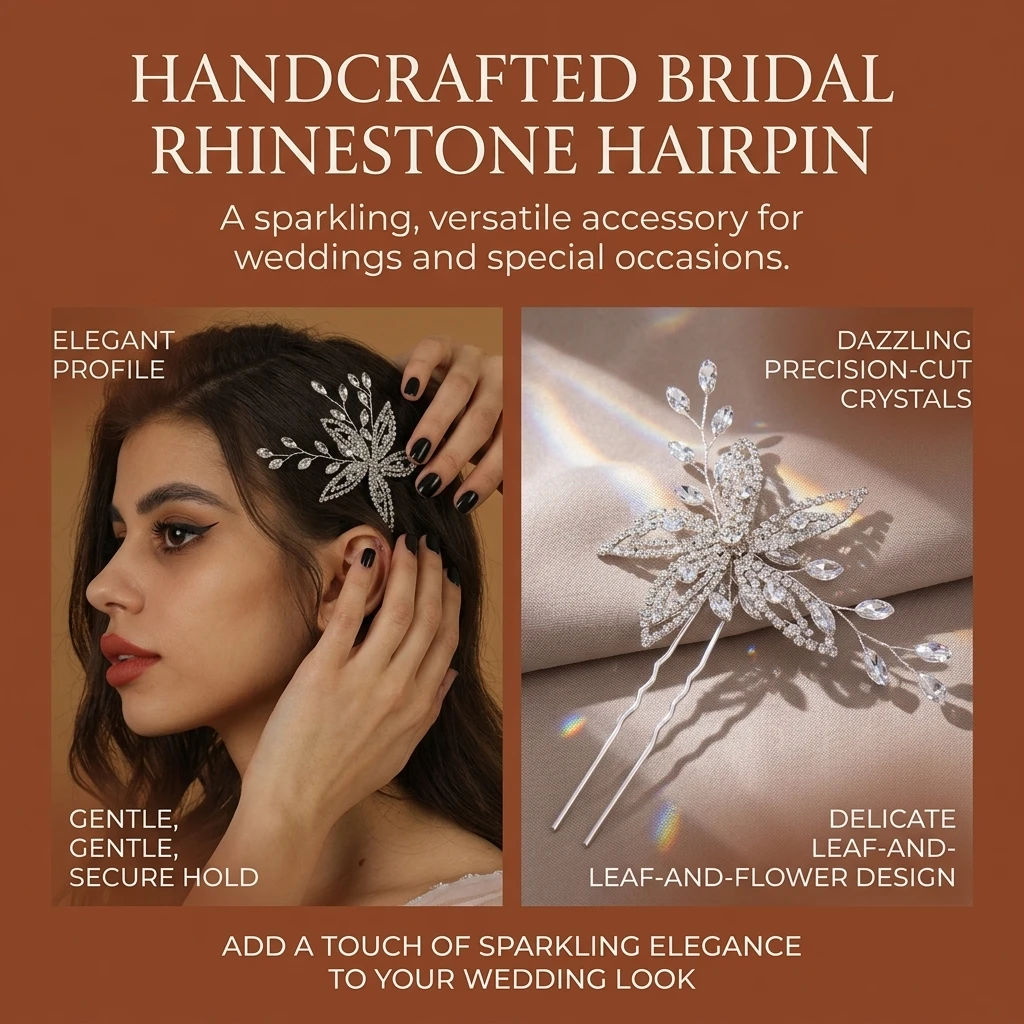 Alloy Rhinestone Flower Hair Pin Silver Handwoven Floral Side Clip Secure Twists Pin Lightweight Wedding Headpiece For Bride