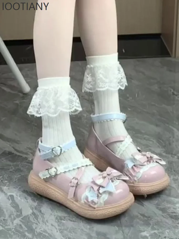 연인 귀여운 로리타 보우 싱글 신발 여성 여름 매직 카드 벚꽃 신발 일본 Jk 학생 작은 가죽 신발