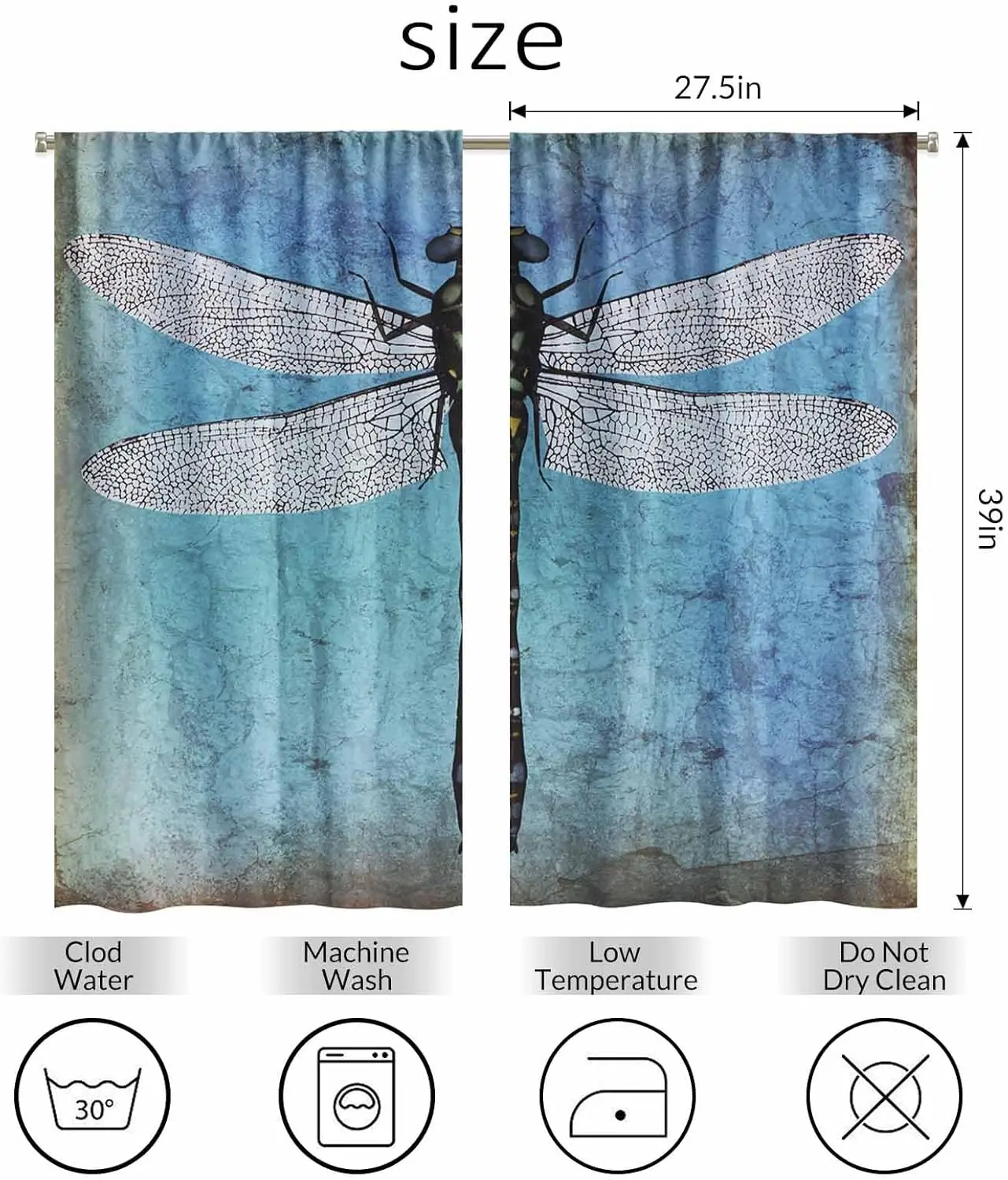 Dragonfly Kitchen Curtains Vintage Fly Wing Ages Rough Nature Modern Short Tier Curtains for Bathroom Cafe Small Window Drapes