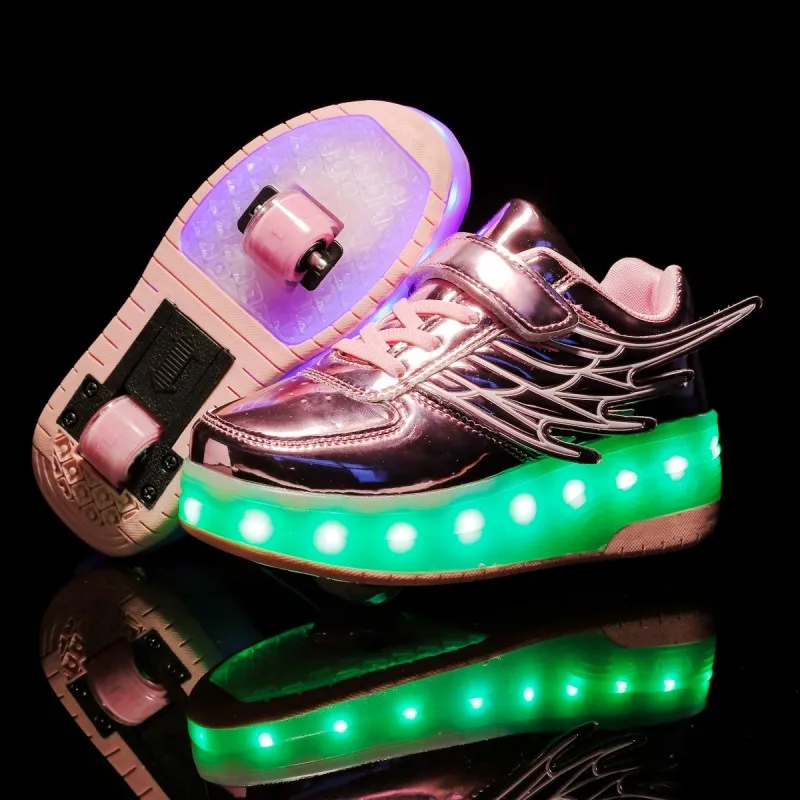 

Childrens Night Light Sports Shoes Casual LED USB Rechargeable Training Sneakers for Kids Fashion Roller Skating Shoes Boy Girls