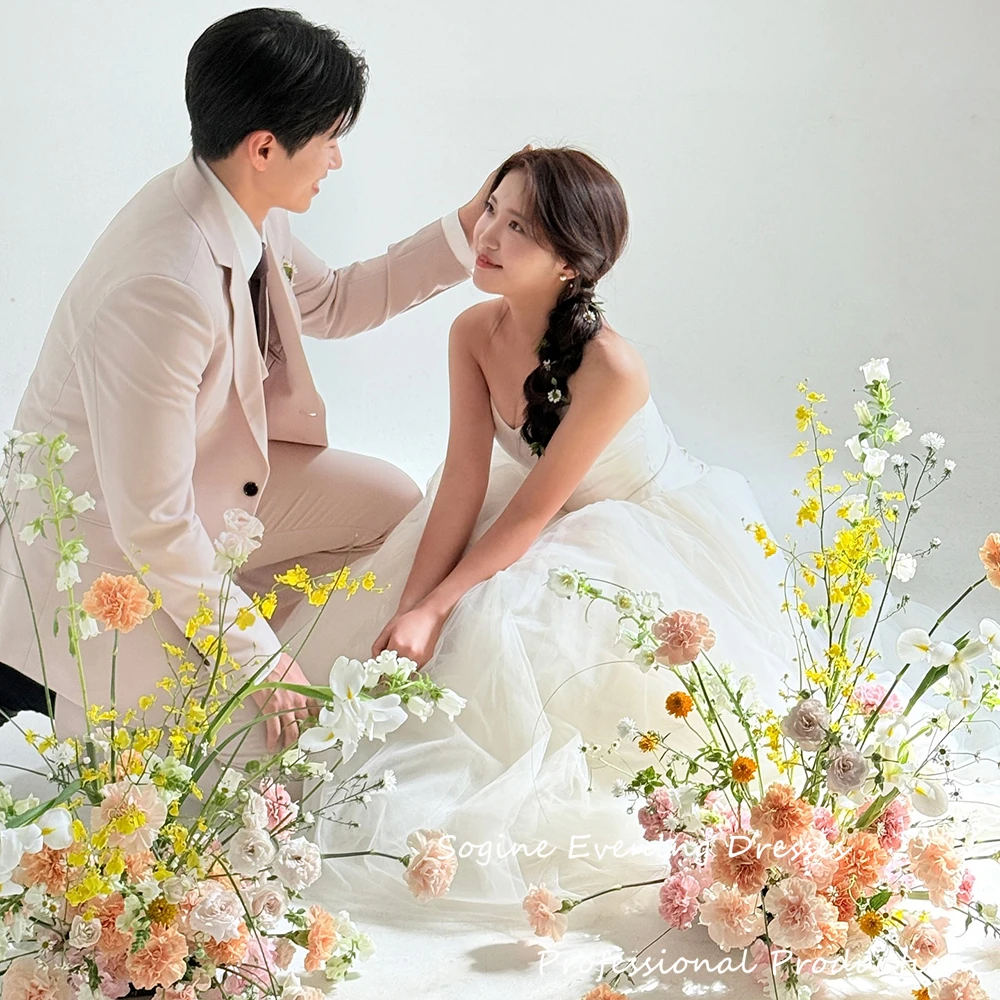 Cute White Tulle-Satin Wedding Dresses Korea Style 웨딩드레스 Floor-Length A-Line Vestido De Noiva With Zipper On Back Custom Made