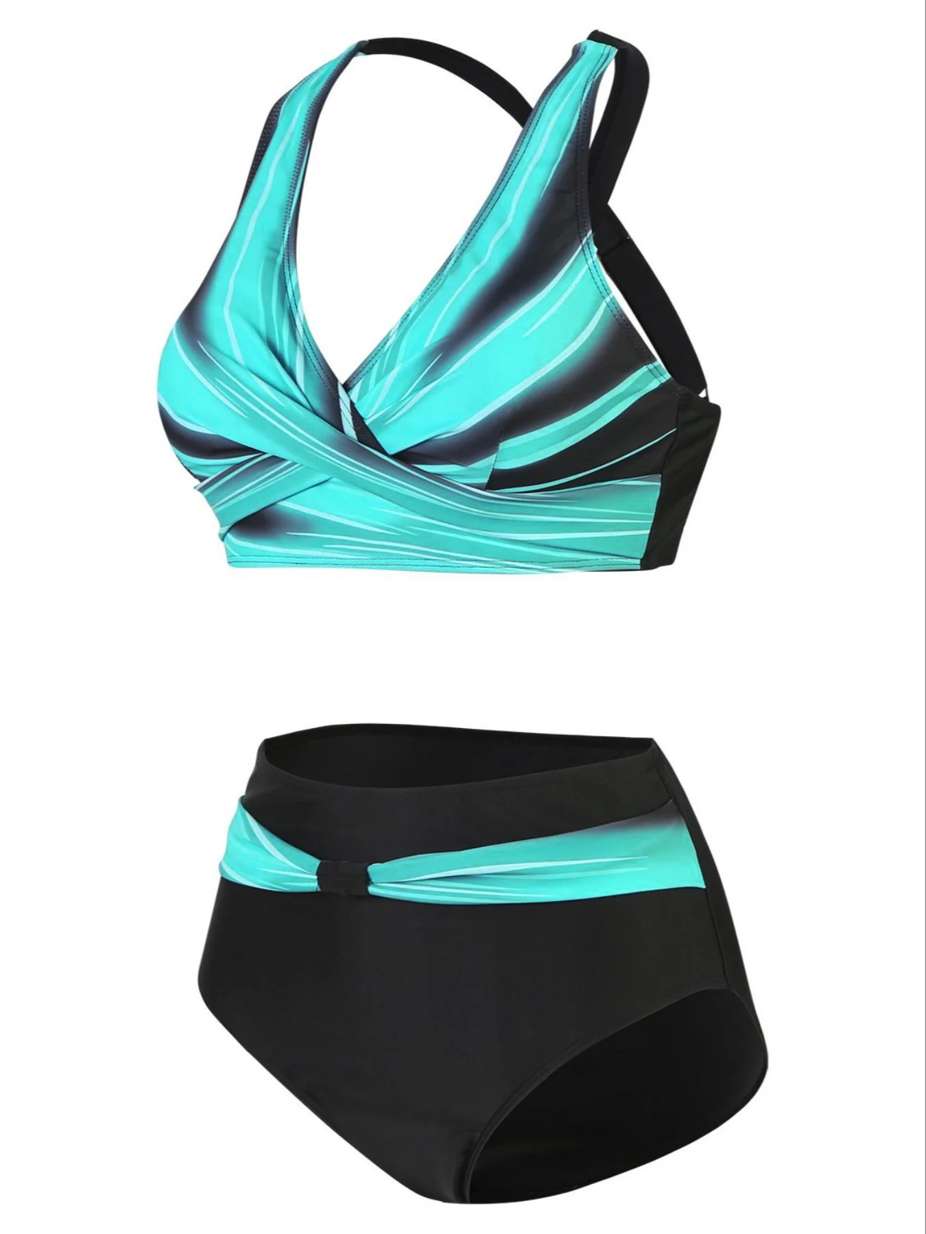 ملابس سباحة بيكيني مثيرة مخططة عالية الخصر #2