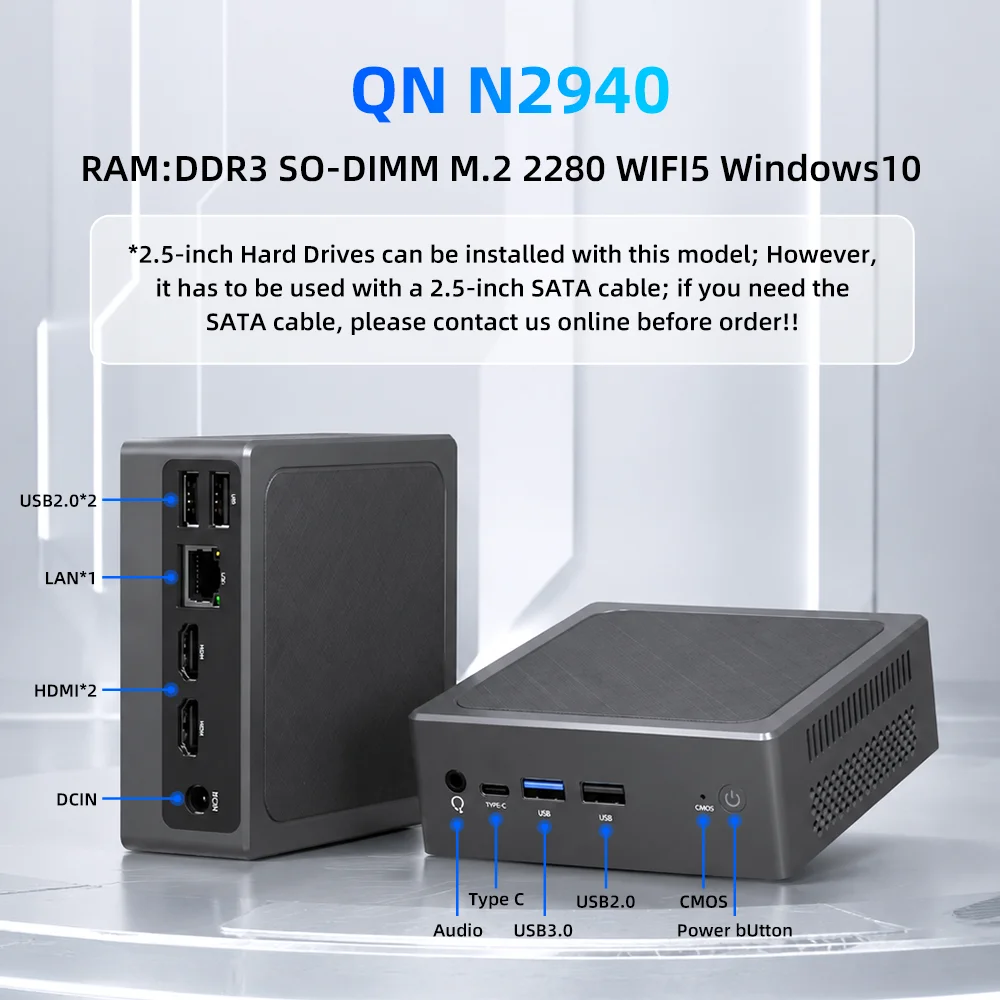TexHoo Mini PC Intel Celeron N2940 16GB RAM 512GB SSD WIFI5 BT4.0 Windows 10 Desktop Computer 4USB TypeC Dual Display for Office
