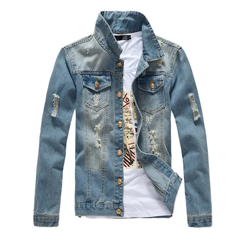 

Idopy Spring Autumn Men's Jean Jackets Casual Slim Fit Outerwear Solid Male Jean Coats Fashion Male Brand Clothing