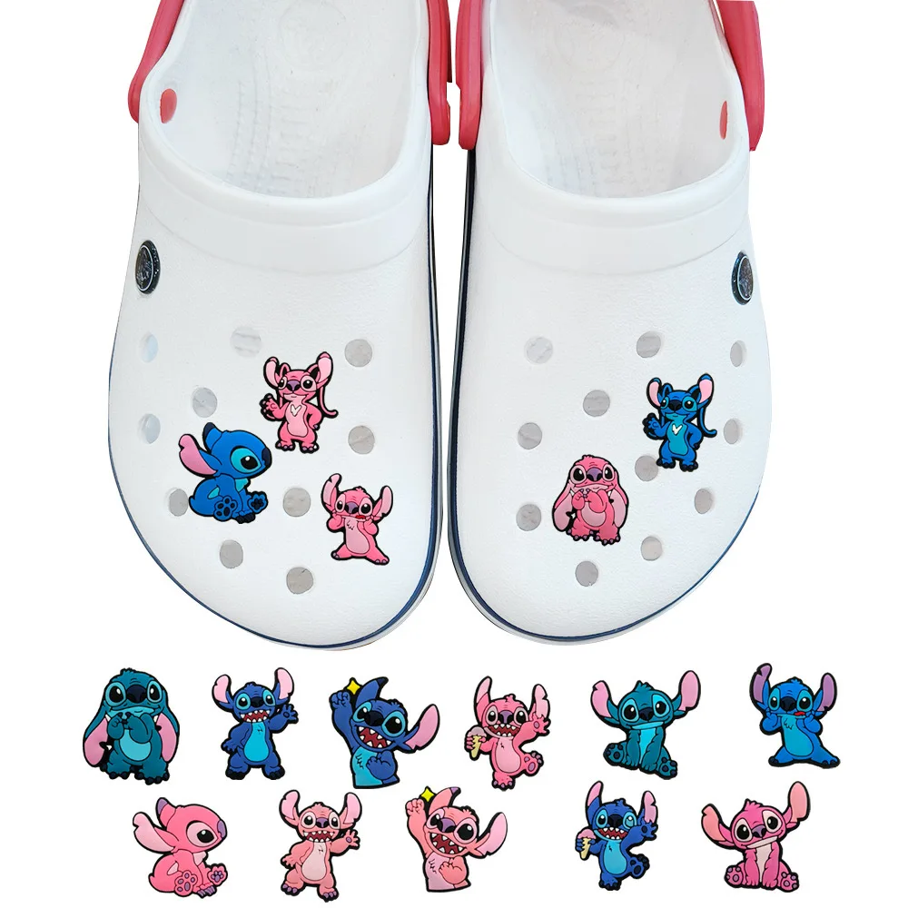 1-16 buah MINISO Disney Stitch sepatu pesona PVC kartun aksesoris sepatu dekorasi gesper Fit Clog Sandal gelang hadiah anak-anak